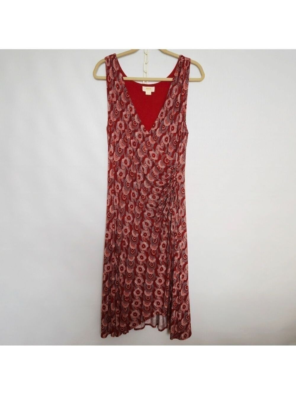 MAEVE (Anthropologie) Yvette Ruched Dress Women Geometric Design Rust Sz Large